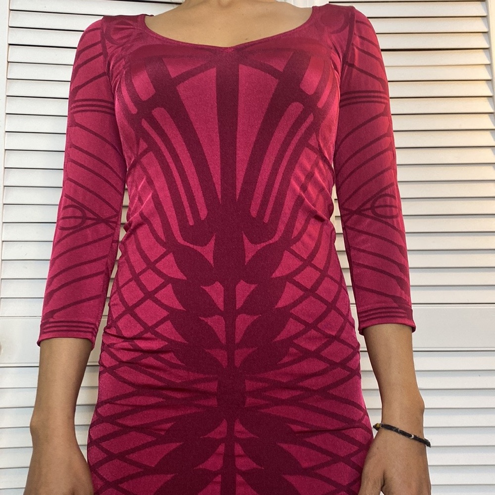 Zac Posen for wolford xs burgundy brand new bodycon dress with geometric design